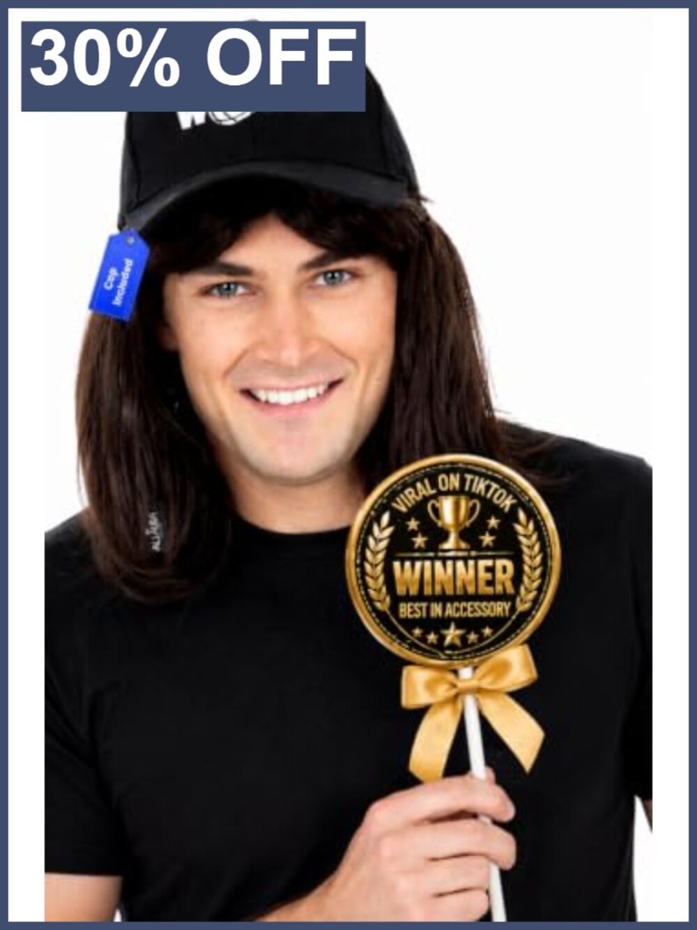 Mullet Wig and Cap Set Synthetic Fiber Pre-Styled Costume Accessory
